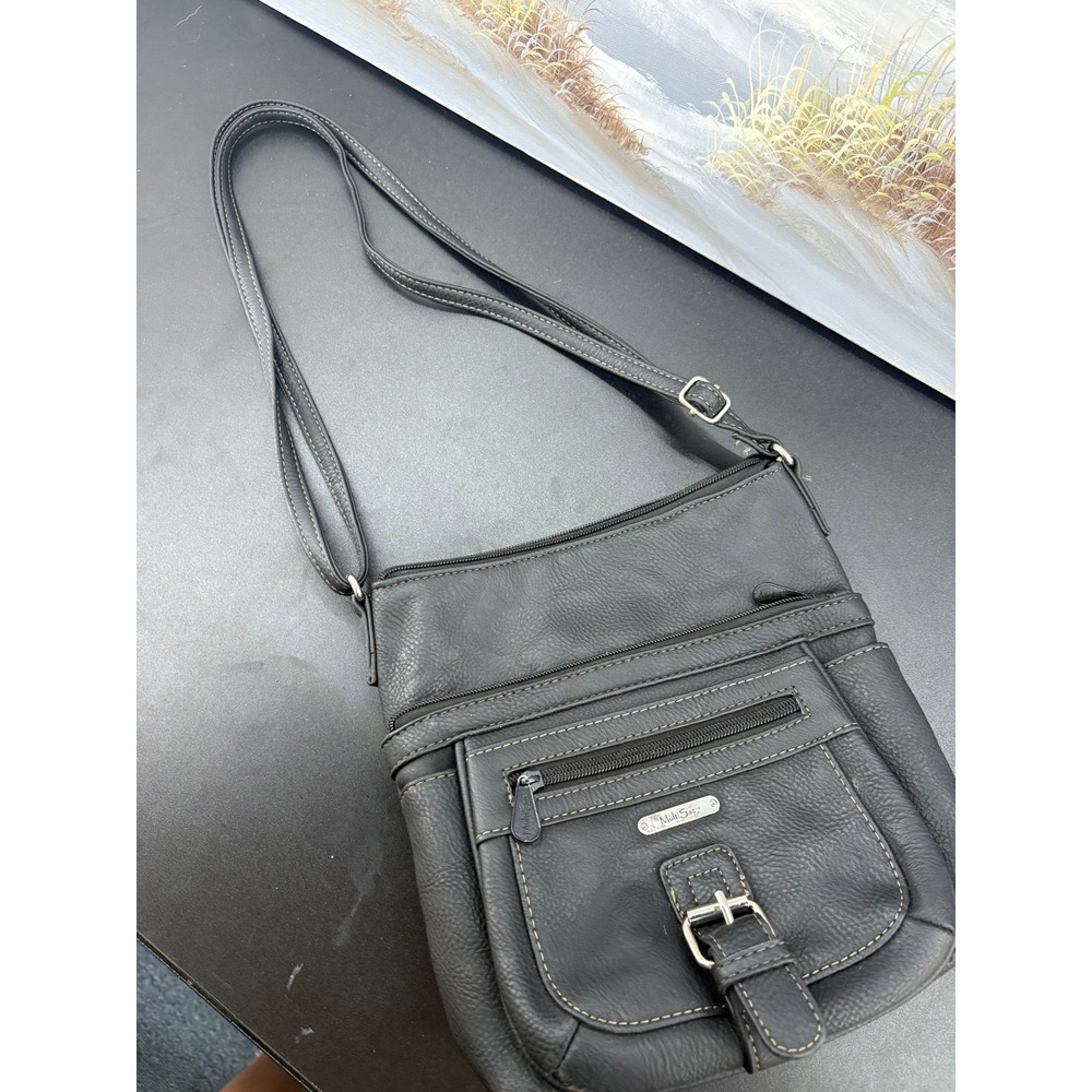 MultiSac Black Pebbled Crossbody Bag Multi Pocket Shoulder Purse Adjustable - Picture 7 of 10